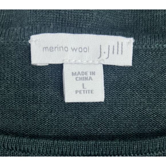 J Jill Tunic Sweater Womens L Petite Merino Wool Green 3/4 Sleeve Crew Neck - Picture 8 of 10